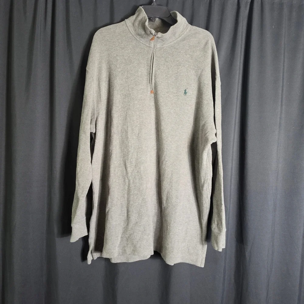 Polo Ralph Lauren Mens 2XB Big Grey 1/4 Zip Cotton Pullover Sweater Pony Logo